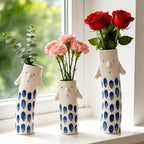 Cute Family Face Vases Set of 3-Unique Ceramic Bud Vases for Small Flower by MOUGIGI