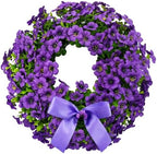 18" Purple Artificial Wreath for Front Door - All Season Faux Floral Wreath with Elegant Silk Bow for Spring Summer Wall Window Farmhouse Decor, Ideal Wedding by Thoughtfulessentialsforeverydayliving