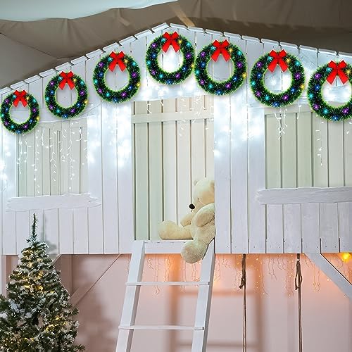 Jetec 10 Pcs 12" Lighted Christmas Wreath with Red Bow Bulk, Green - Image 4