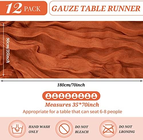 YMHPRIDE 12 Pack Cheesecloth Table Runner 35x70in Terracotta Table Runner - Image 2