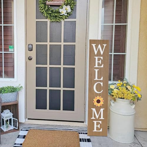 Interchangeable Welcome Sign for Front Porch- 45"X9" Large Standing/Hanging Wooden Sign with 12 PCS Replaceable Icons for 4th of July Fall Halloween Porch Wall Yard Decorations - Image 5