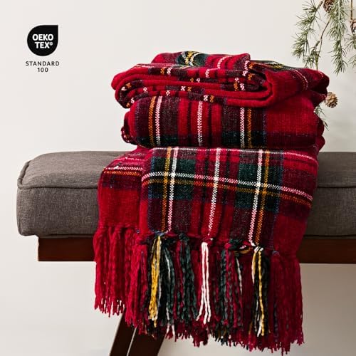 EverGrace Chenille Christmas Throw Blanket, 50"x60", Red Stewart Plaid - Image 4
