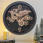 CLXEAST 24 Inch Wall Clock with Real Moving Gears,World Map Pattern by CLXEAST