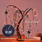 24Inch Halloween Lighted Willow Tree Bonsai Light 80 Orange LED Lights Table Top Lamp Artificial Tree Desk Decor with 4 Spiders Adapter Plug in/Battery Powered for Christmas Nativity Decoration - Image 3