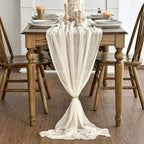 Artoid Mode Boho Beige Gauze 6 Pieces Wedding Table Runner, 120 Inch Birthday Fabric Kitchen Dining Holiday Table Decor for Home Party Indoor - Image 3
