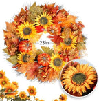 Fall Wreath, Pumpkin and Sunflowers Harvest Autumn Wreath, 22 Inch Wreaths for Front Door, Fall Wreaths for Indoors,Outdoors,Corridors, Offices. (Orange) - Image 2
