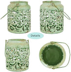 Vintage Metal Candle Lanterns with Handle Rustic Distressed Light Green Decorative Candle Holder with Floral Cut-Out Design for Home, Garden, Patio, Porch, Parties, Weddings Decor - Image 3