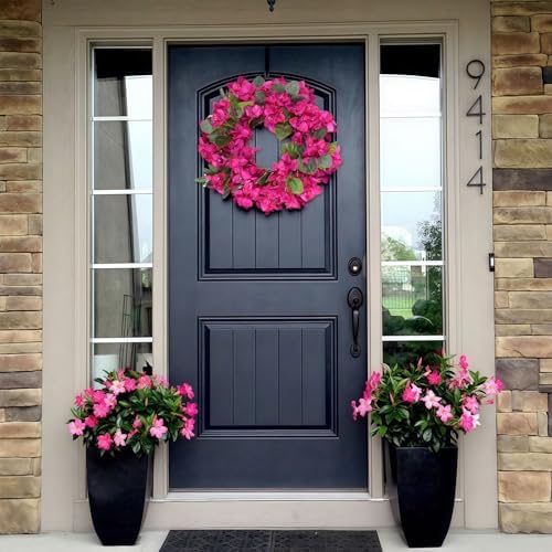 Bougainvillea Artificial Wreaths for Front Door Spring Summer Faux Silk Bougainvillea Wreath Fake Bougainvillea Flowers for Porch Wedding Home Wall Festival Indoor Outside Decor (Hot Pink) - Image 2