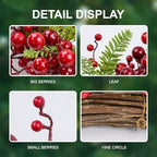 J'FLORU Artificial Christmas Wreath 20 Inch Chirstmas Wreaths for Front Door Red Berry Wreath with Pine Needles for Porch Fireplace Xmas Winter Holidays - Image 6