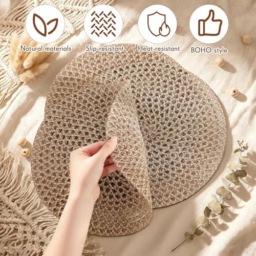 12 Pcs Jute Woven Placemats 12 Inches Boho Rustic Table Mats, Natural - Image 4