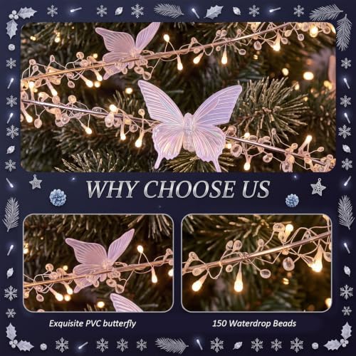 Retisee Crystal Christmas Tree Decor Acrylic Garland, Clear, Butterfly - Image 5