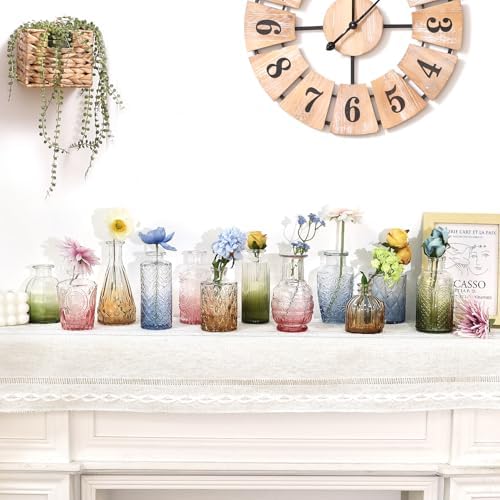 CUCUMI 12pcs Bud Vases for Centerpieces, Colorful Vintage Glass Vase Set - Image 4