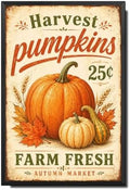 Decorative Tin Sign Vintage Metal Tin Sign Rustic Distressed Finish Harvest Pumpkins Farm Fresh Wheat Wall Decor for Farmhouse Kitchen Pantry Market 12×16 Inches with Metal Frame by Unknown