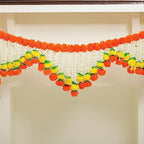 Desi Favors 5 Ft Marigold Jasmine Toran Toran Door Hanging Marigold Decorations for Pooja Bandhanwar Diwali Decorations for Door Mantle Indian Thoranam Decorations (Pack of 1) Yellow Orange & White - Image 5