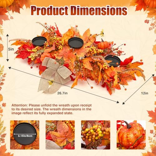 Hotop Fall Centerpieces for Tables Decorations with 3 Candle Holder - Image 2