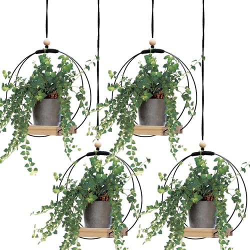 Geelin 4 Pcs Hanging Plant Holder with Wood Base Window Planter Boho, Khaki by Geelin