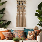 Macrame Wall Hanging Geometric Khaki Boho Fiber Craftsmanship 15.7"W*39"L - Image 2