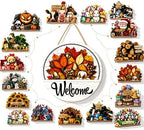 Interchangeable Welcome Sign for Front Door - 11.8'' Magnetic Seasonal Wood Hanging Sign with 16 Magnetic Icons, Interchangeable Welcome Sign for Front Door，16pcs by Unknown
