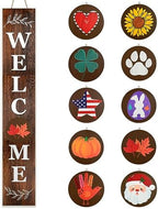 Perfnique Interchangeable Welcome sign for front porch standing, 47 x 7.9 Inch Black Wooden Leaner Sign with 10 Interchangeable Designed Icons, Morden Farmhouse Rustic Seasonal Decor for Spring by PERFNIQUE