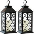 2-Pack 13.5" Vintage Candle Lantern with LED Pillar Candle (Black, 6hr Timer) - IP44 Waterproof Battery Powered Decorative Light - Outdoor Patio Hanging Lantern Decorative Tabletop Light by BrightZeal