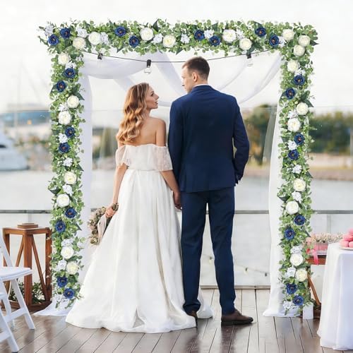 2 Pack 6.2Ft Blue White Flower Garland Artificial Eucalyptus Flower Garland - Image 5