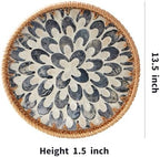 Round Rattan Tray with Mother of Pearl Inlay, Rattan Serving Tray with Wooden Base, Decorative Wicker Basket for Table Decor, Storage and Display of Coffee Bread Food Fruit (Plume 13.5") - Image 7