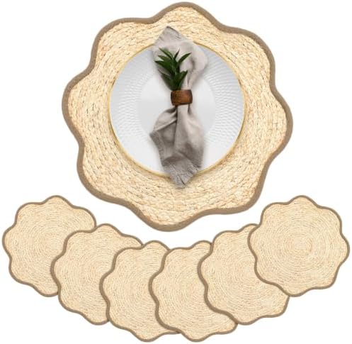 Jingmore 6 Pcs 15 Inch Handwoven Scalloped Placemat,Brown by Jingmore