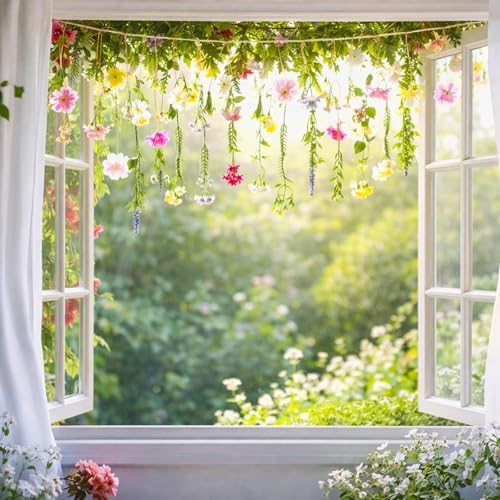Suncalla 5.6 ft Wildflowers Hanging Garlands with LED Lights Artificial Flower Wall Decor Fake Rustic Floral Vines Rose Eucalyptus Daisy Backdrop Set for Ceiling Farmhouse Wedding Home Garden(Fresh) - Image 6