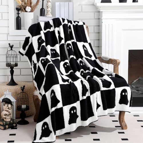 Buryeah Halloween Ghost Knit Throw Blanket, 50 x 60 Inch Spooky Ghost Reversible Knitted Throw Blanket, Cozy Lightweight Soft Gift for Couch Sofa Bed by Buryeah