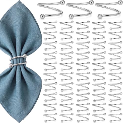 50 Pcs Silver Spiral Napkin Rings Bulk Metal Napkin Holder Buckles by Gandeer