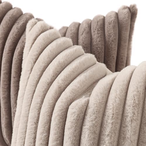 decorUhome Fall Faux Fur Throw Pillow Covers 24x24 Set of 2 Tan - Image 2