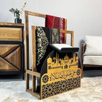 Elegant Wooden Quran Holder & Prayer Mat Holder – Islamic Home Décor, Prayer Rug Organizer, Ramadan & Eid Gift, Decorative Wooden Islamic Accessories, Quran Display Holder for Mosque & Home Gold-Black - Image 6