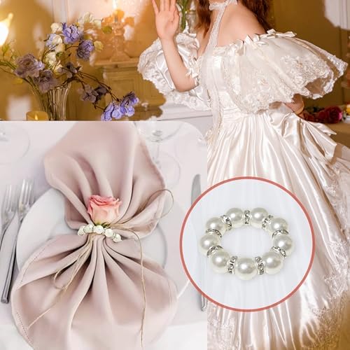 100 Pcs Silver Pearl Napkin Rings, Imitation Pearl, for Wedding Parties - Image 3