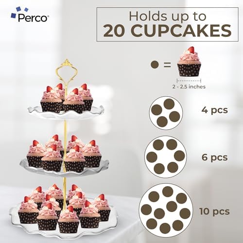 Perco 3 Tier Ceramic Cupcake Stand for 20 Cupcakes – Tiered Dessert Stand & Serving Tray, Elegant Gold Accent Dessert Table Display Set for Weddings, Birthdays & Events - Image 4
