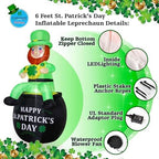 6 FT St. Patrick's Day Inflatable Leprechaun, Blow up Leprechaun Sits on Cornucopia Outdoor Decoration with LED Lights, for Yard Garden Lawn Front Door Holiday Decor (6FT Leprechaun on Cornucopia) - Image 2
