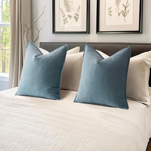 MIULEE Pack of 2 Dusty Blue Euro Shams Chenille Pillow Covers 26x26 Inch - Image 5