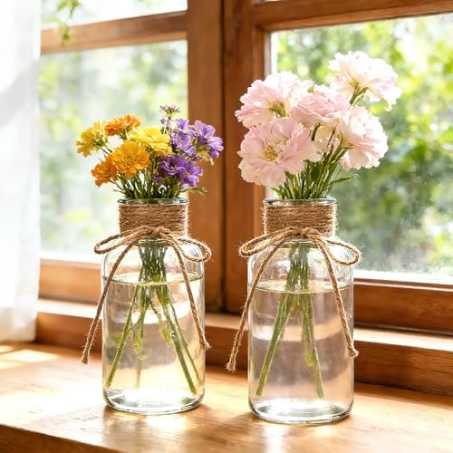 12 Pack Glass Flower Vases with Rope,Mason Jars for Centerpieces - Image 5
