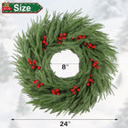 DR.DUDU Norfolk Pine Christmas Wreaths for Front Door, 24 Inch - Image 3