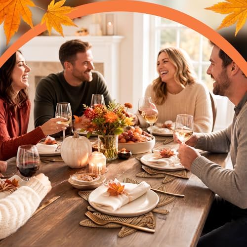 4pcs Rattan Maple Leaf Placemats for Farmhouse Thanksgiving Table - Image 5