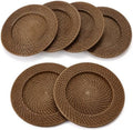6 Pack 13" Rattan Charger Plate, Brick Brown, Classic by Gandeer