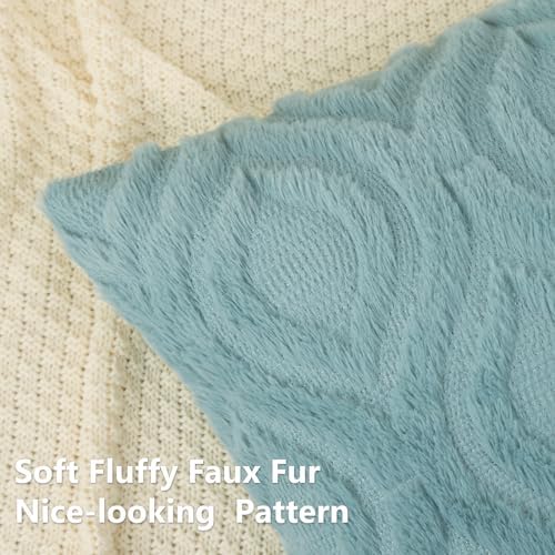 decorUhome Faux Fur Plush Soft Aqua Throw Pillow Covers 26x26 Set of 2 - Image 2