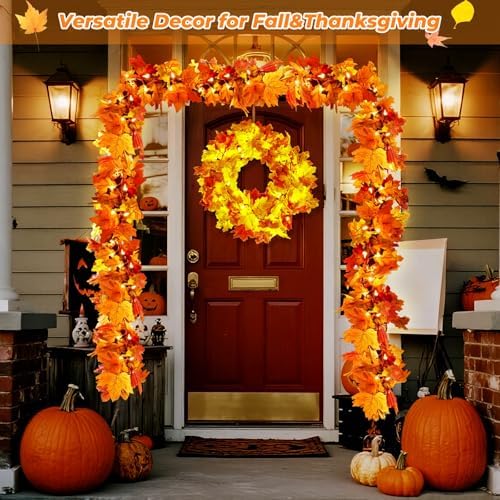 3Pack Fall Leaf Garland with Lights Plug in, 35 Orange Bulbs Light Up Fall Leaves Garland, Fall Decor Fall Decorations for Home Table Thanksgiving Mantel,Fireplace,Porch,Halloween Autumn Decor - Image 5