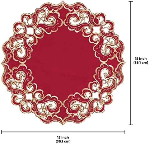 Decozen Set of 12 Doilies for Table, Lace Doilies Rustic Farmhouse Kitchen Dining Table Centerpiece Decor, 15 Inch Gold Burgundy Round Placemats for Home, Valentines Day Gifts, Valentines placemats - Image 6