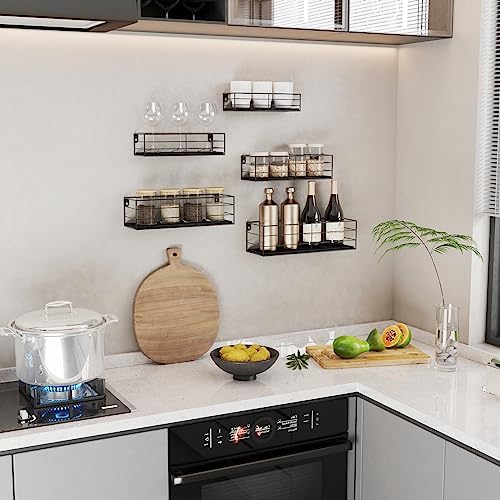 CRUGLA Floating Shelves Wall Mounted Set of 5, Black Hanging Storage Wall Shelf for Bathroom, Kitchen, Bedroom, Living Room Home Decor - Image 6