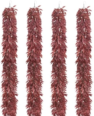 4 PCS 6.5Ft Artificial Fall Leaves Garland with Italian Ruscus Greenery by ZYTHREM