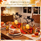 2 Pcs Fall Metal Pumpkin Candle Holder Decor with LED, 11.5 in, Black - Image 5
