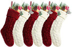 Christmas Stockings Bulk, 20 Inch Burgundy and Ivory Knit Stockings Christmas Holiday Decoration, 6 Pack by Kunyida