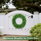 26Inch Green Boxwood Wreaths for Front Door Realistic All Season Eucalyptus - Image 6