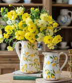 Vintage Lemon Ceramic Vase with Handle, Retro Ice Glazed Crack Farmhouse Pitcher Vase for Home Decor, Living Room, Shelf, Office, Rustic Table Centerpiece 7 Inch - Image 2