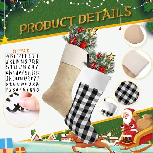 Tatuo 12 Pack Christmas Burlap Stockings Hanging,Light Brown, Black White - Image 4